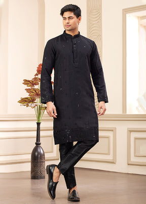 Black Silk Kurta & Pajama Set