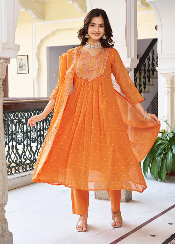 3 Pc Orange Cotton Suit Set