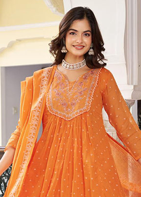 3 Pc Orange Cotton Suit Set