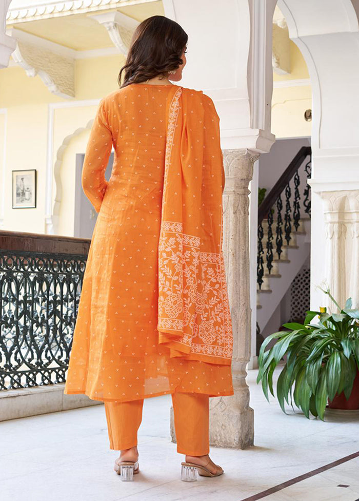 3 Pc Orange Cotton Suit Set