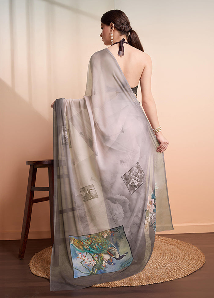 Grey Georgette Saree With Blouse Piece