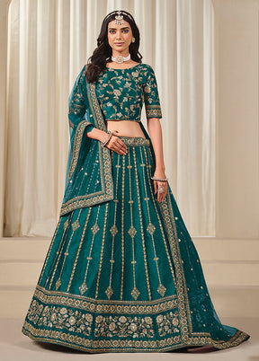 Green Blended Silk Lehenga Set