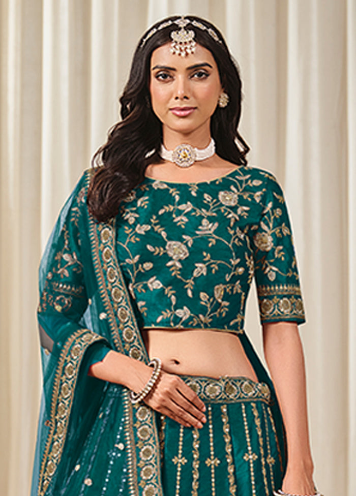 Green Blended Silk Lehenga Set