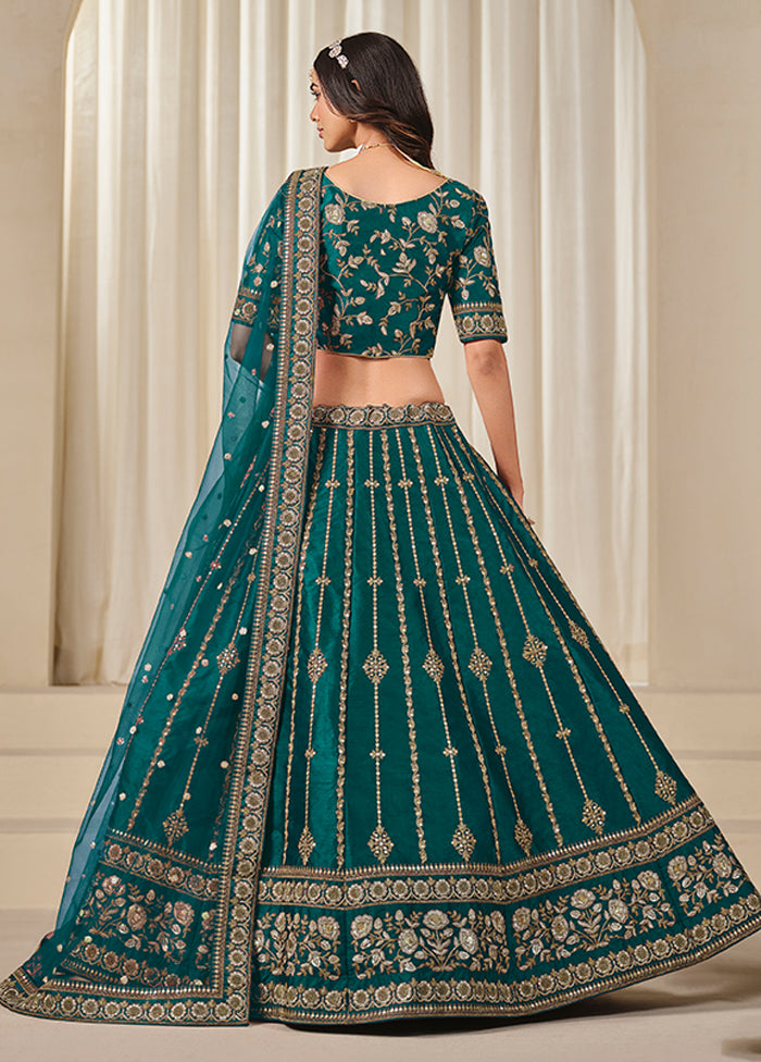 Green Blended Silk Lehenga Set