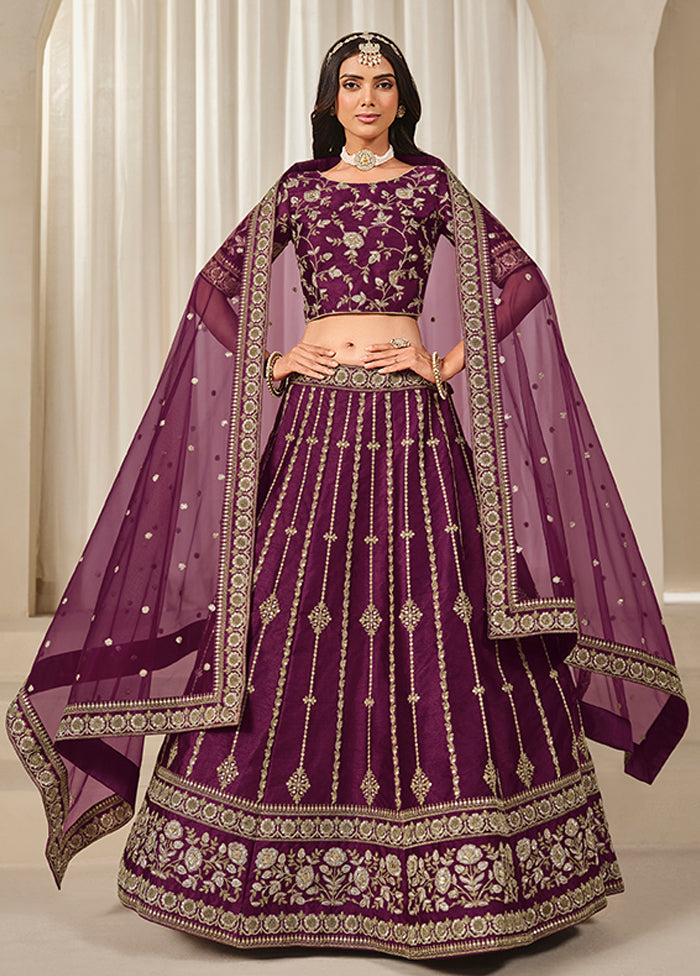 Purple Blended Silk Lehenga Set