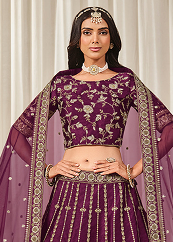 Purple Blended Silk Lehenga Set