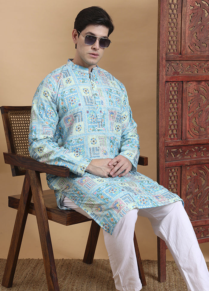 Blue Cotton Kurta & Pajama Set
