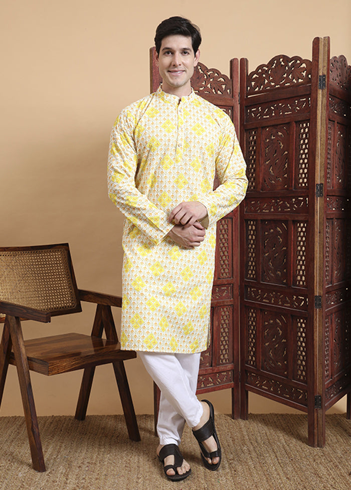 Yellow Cotton Kurta & Pajama Set