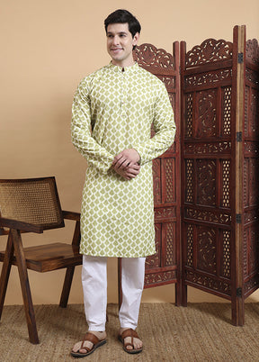 Green Cotton Kurta & Pajama Set