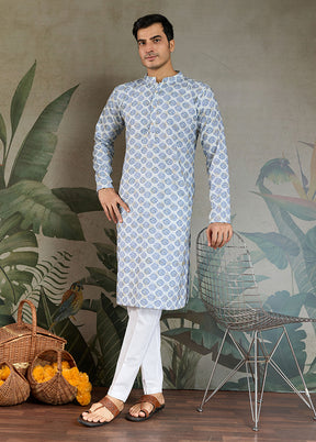Blue Cotton Kurta & Pajama Set