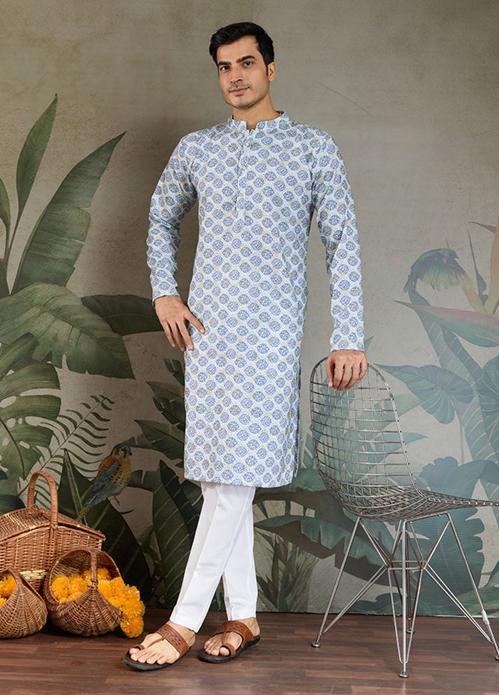 Blue Cotton Kurta & Pajama Set