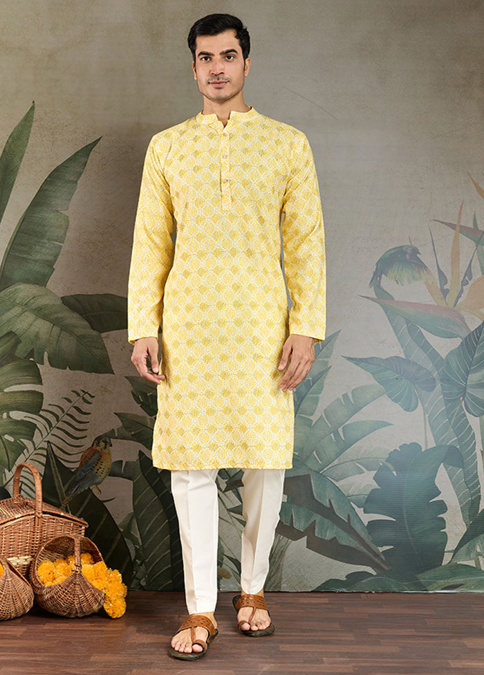 Yellow Cotton Kurta & Pajama Set