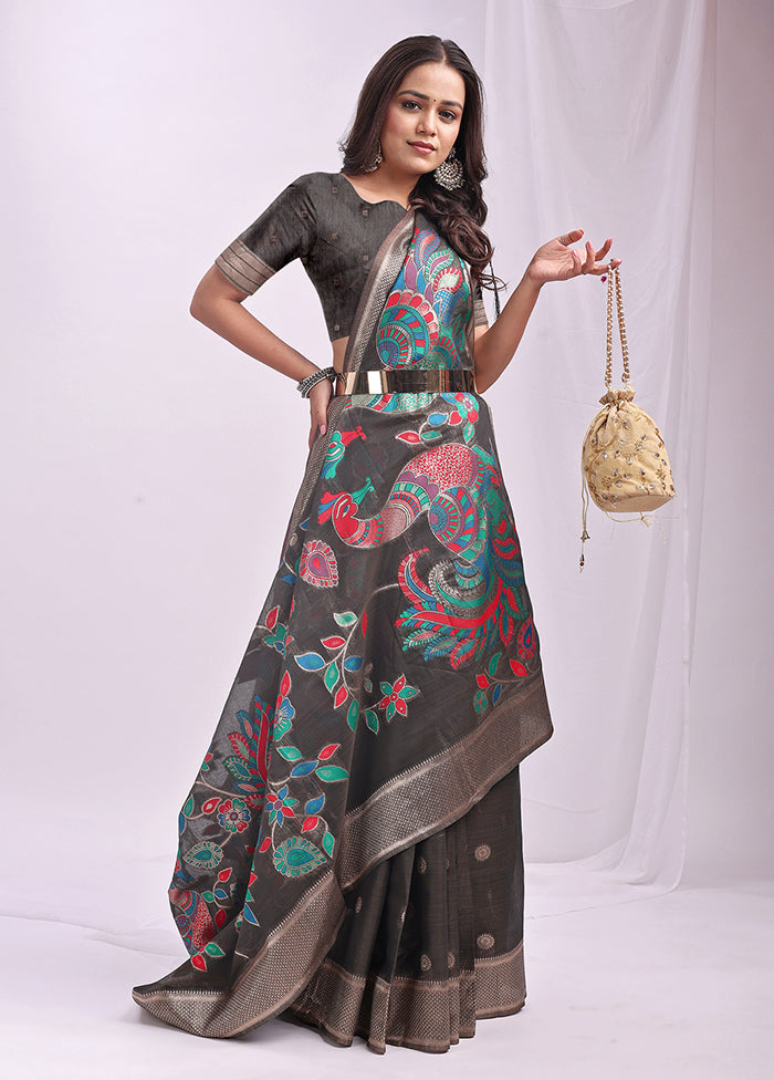 Grey Cotton Saree With Blouse Piece