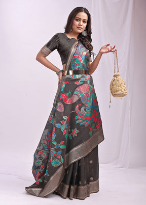 Grey Cotton Saree With Blouse Piece