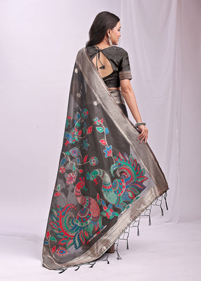 Grey Cotton Saree With Blouse Piece