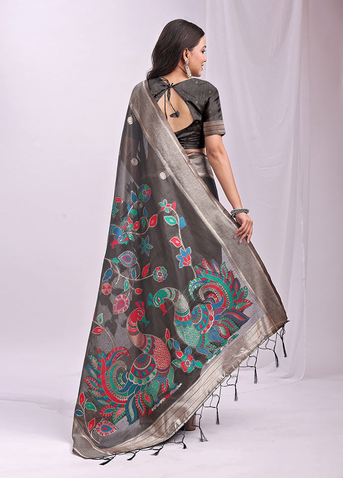 Grey Cotton Saree With Blouse Piece