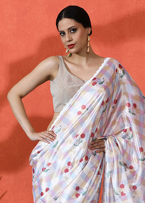 Cream Spun Silk Saree With Blouse Piece