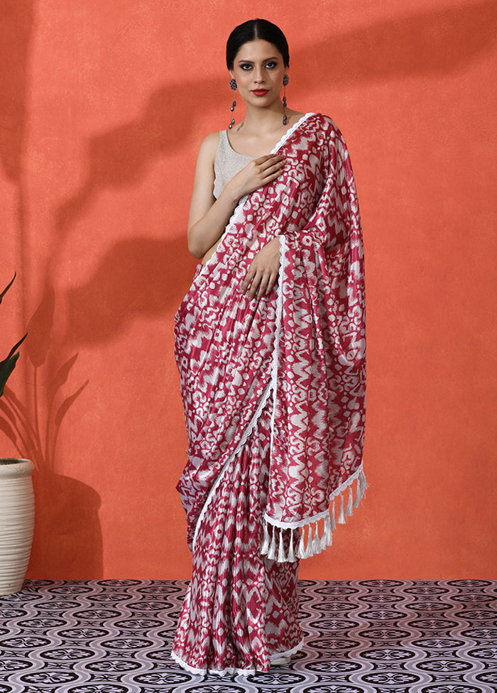 Maroon Spun Silk Saree With Blouse Piece