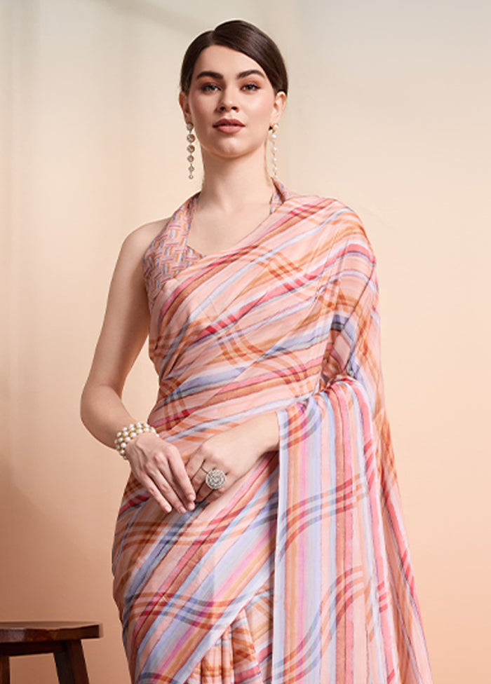 Peach Georgette Saree With Blouse Piece