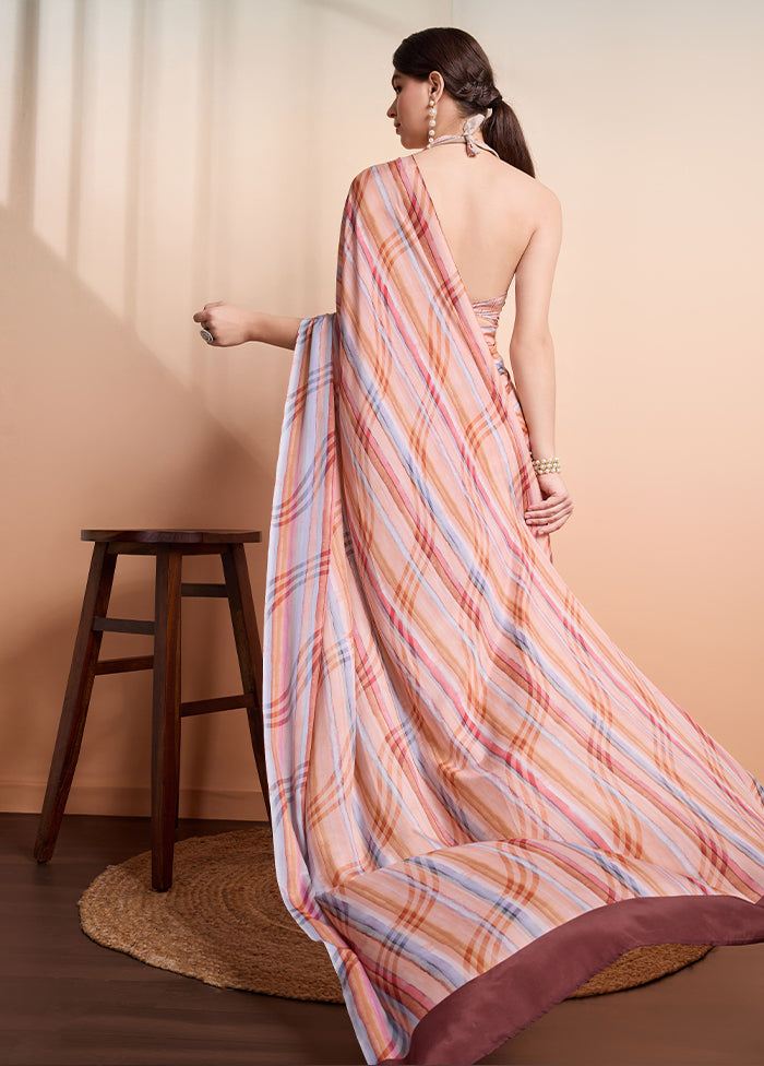 Peach Georgette Saree With Blouse Piece