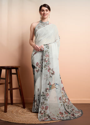 Grey Georgette Saree With Blouse Piece