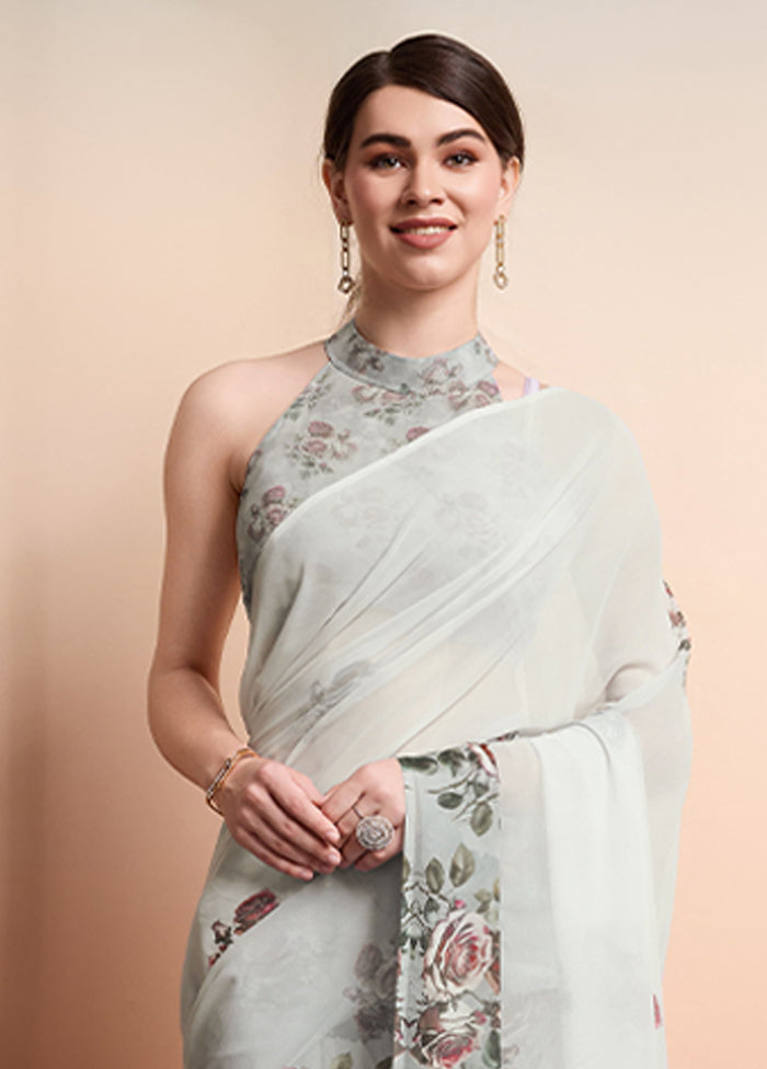 Grey Georgette Saree With Blouse Piece