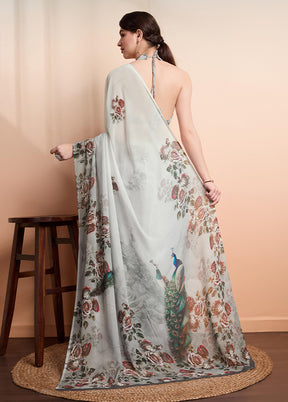 Grey Georgette Saree With Blouse Piece