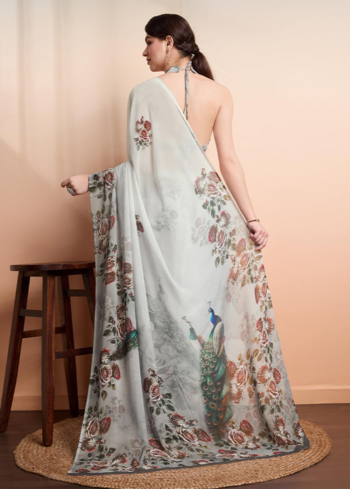 Grey Georgette Saree With Blouse Piece