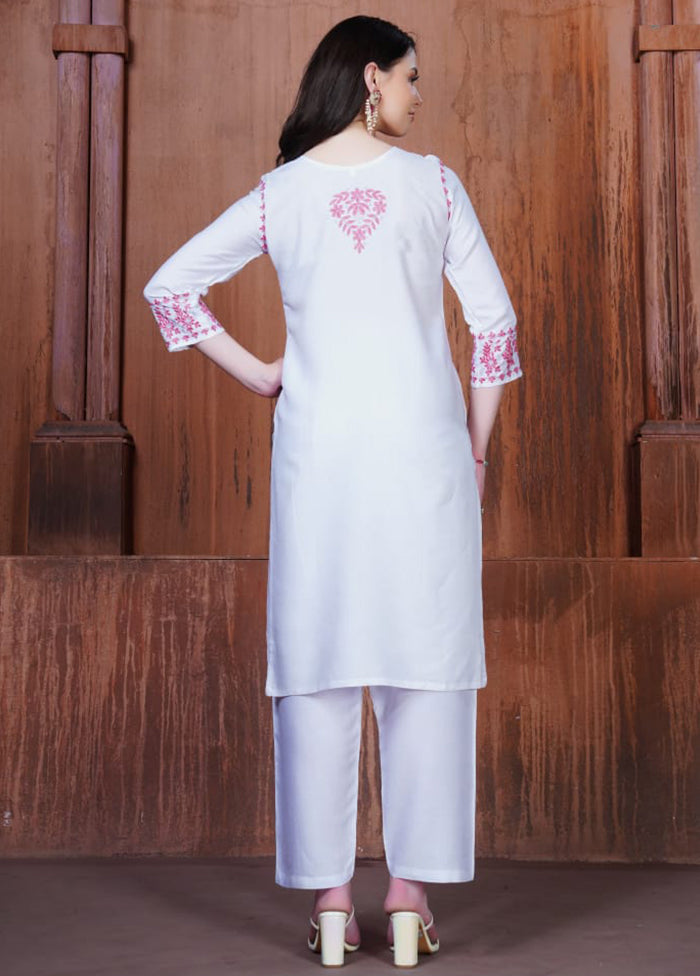 3 Pc White Silk Suit Set