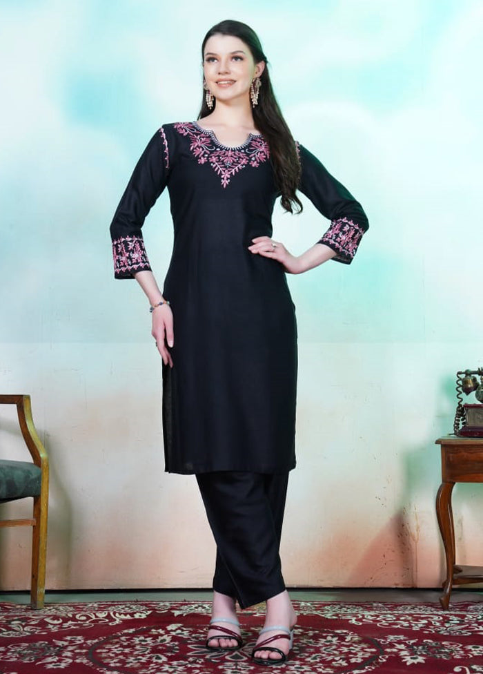 3 Pc Black Silk Suit Set