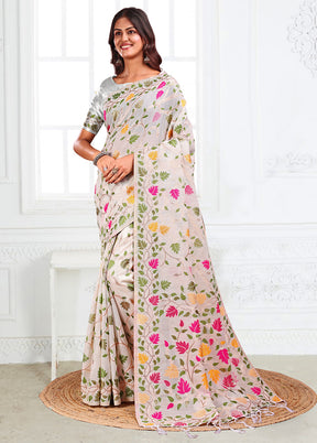 White Cotton Saree With Blouse Piece