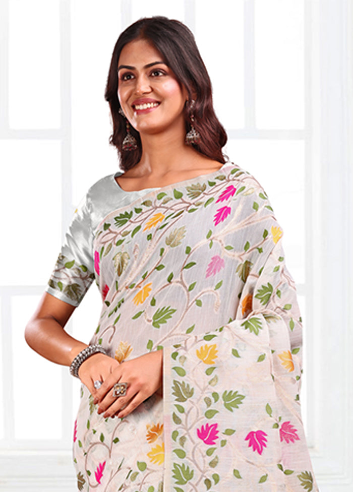 White Cotton Saree With Blouse Piece