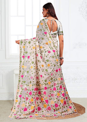 White Cotton Saree With Blouse Piece