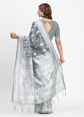 Grey Cotton Saree With Blouse Piece