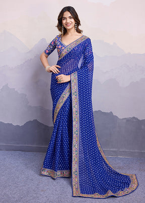Blue Georgette Saree With Blouse Piece