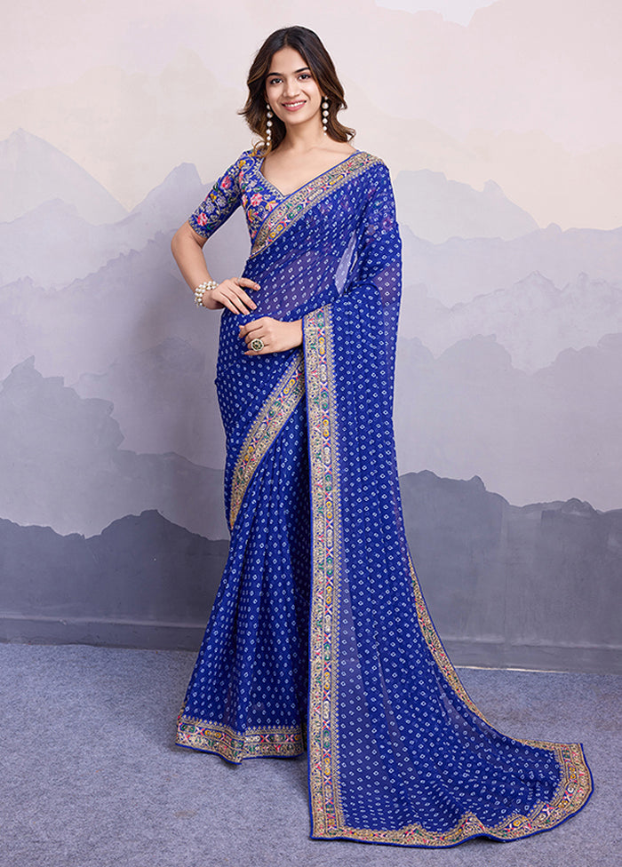 Blue Georgette Saree With Blouse Piece