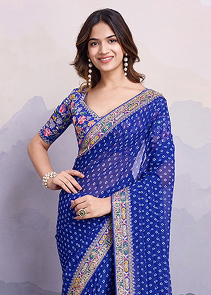 Blue Georgette Saree With Blouse Piece