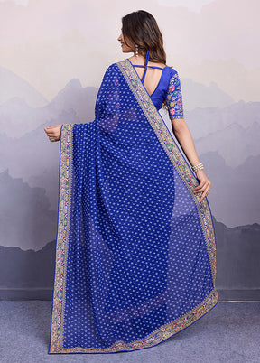 Blue Georgette Saree With Blouse Piece