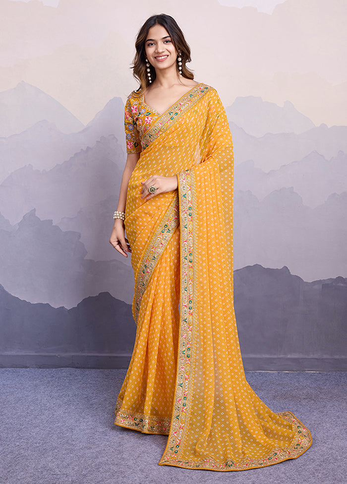Yellow Georgette Saree With Blouse Piece