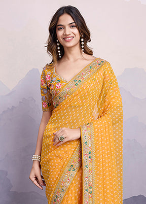 Yellow Georgette Saree With Blouse Piece