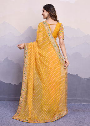 Yellow Georgette Saree With Blouse Piece
