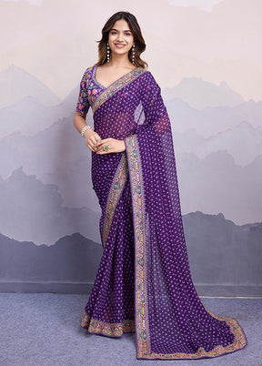 Purple Georgette Saree With Blouse Piece