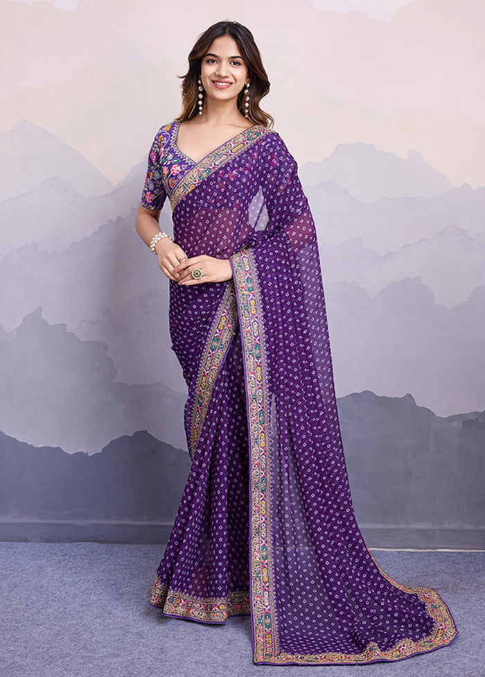 Purple Georgette Saree With Blouse Piece