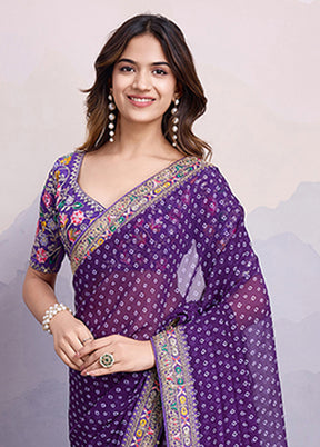 Purple Georgette Saree With Blouse Piece