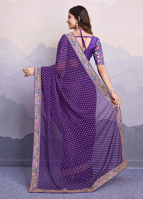 Purple Georgette Saree With Blouse Piece