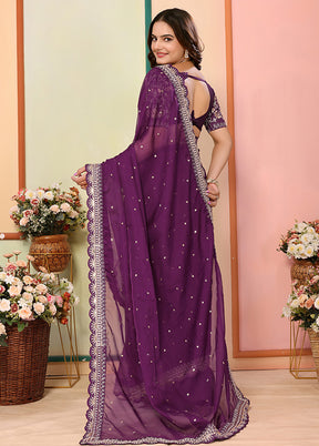 Wine Organza Saree With Blouse Piece