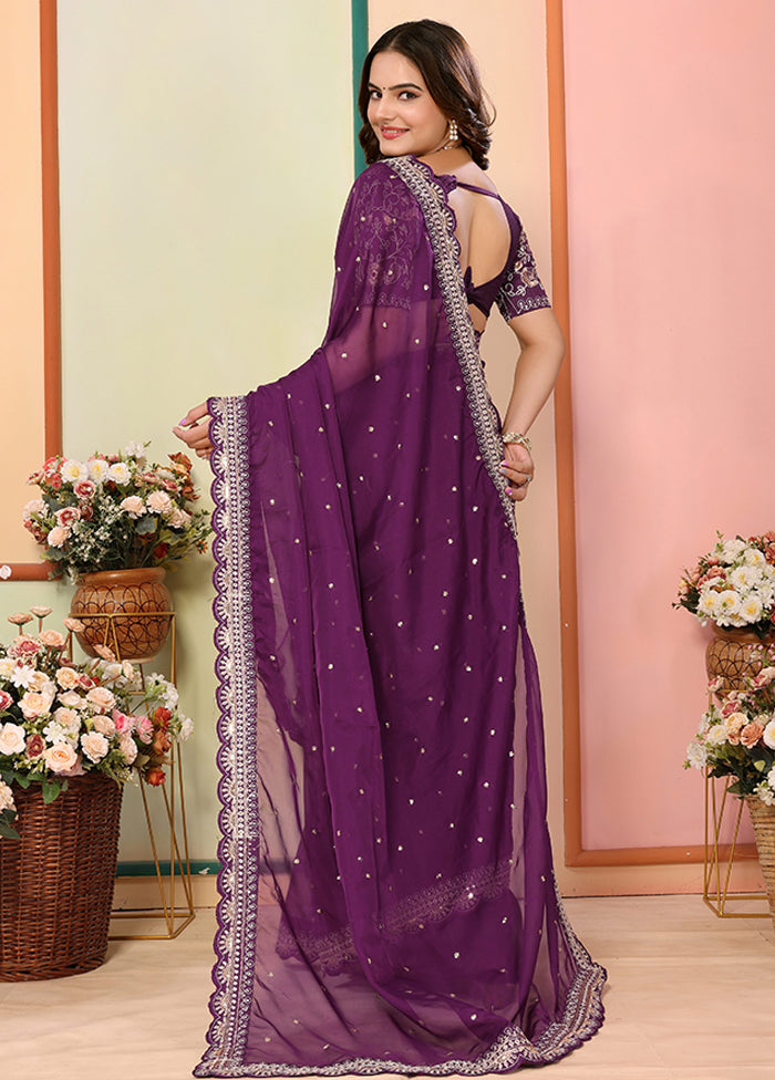Wine Organza Saree With Blouse Piece