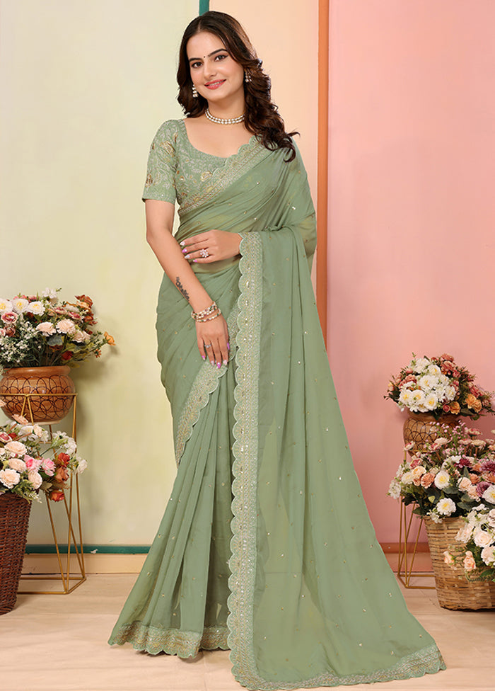 Green Organza Saree With Blouse Piece