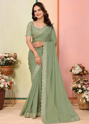 Green Organza Saree With Blouse Piece