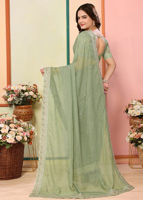 Green Organza Saree With Blouse Piece
